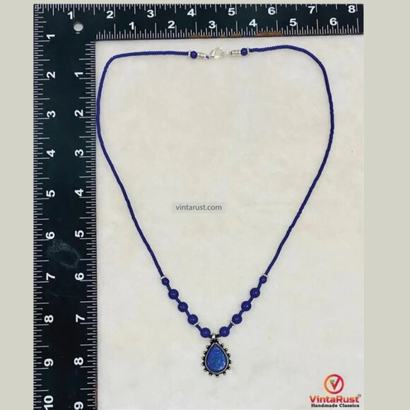 Lapis Lazuli Beaded Pendant Necklace: Handmade Gemstone Jewelry - Picture 3 of 4